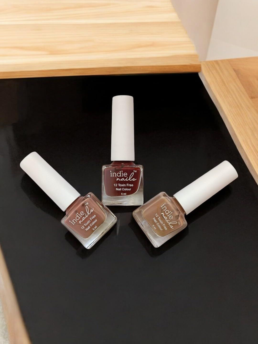 Indie Nails Pack Of 3 Nude & Brown & Coffee Brown High-Shine Finish Nail Polish -5ml