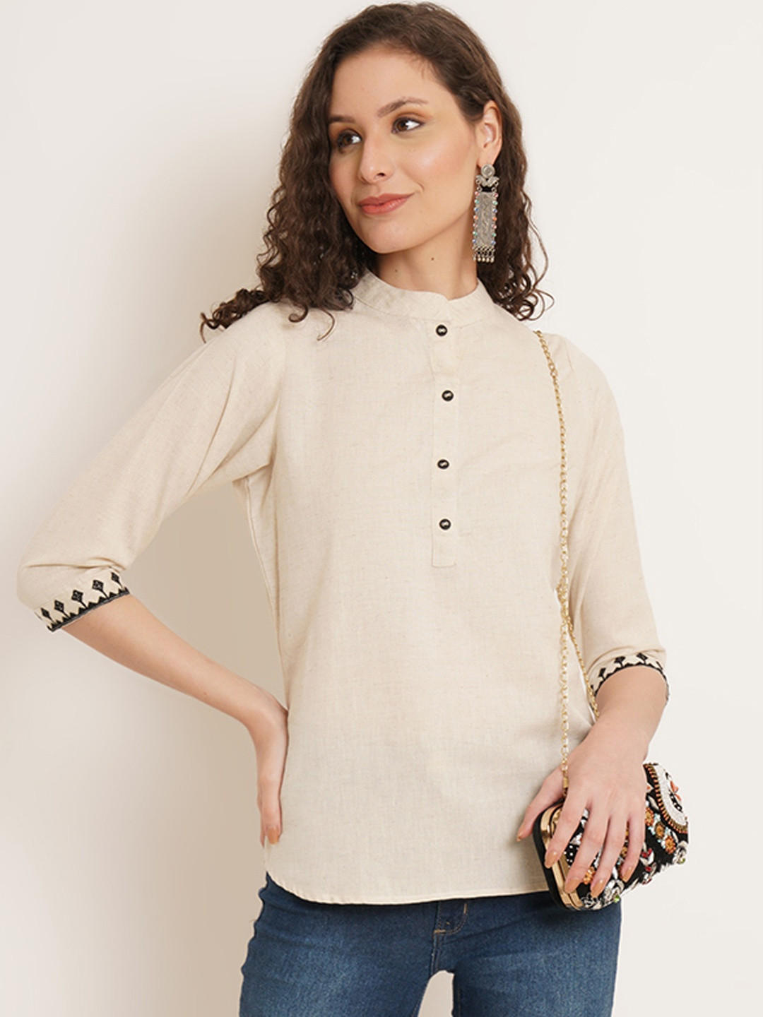Diktmark Mandarin Collar Cotton Shirt Style Top