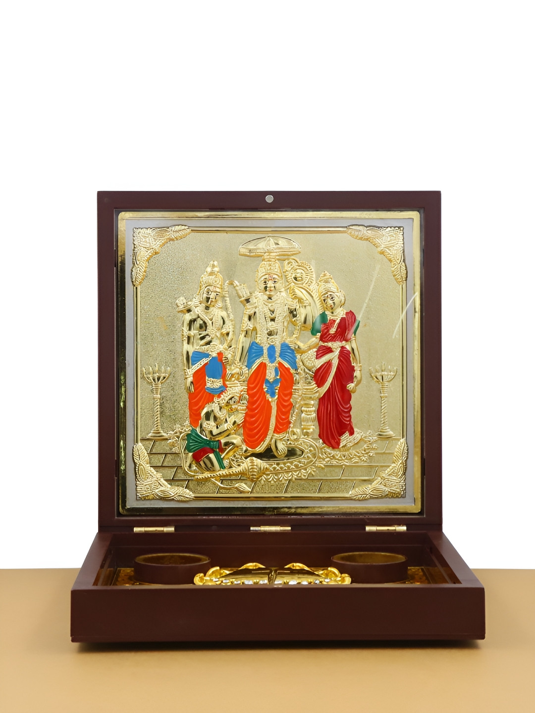 INTERNATIONAL GIFT Gold-Toned & Orange Ram Darbar Charan Paduka Pooja Essentials