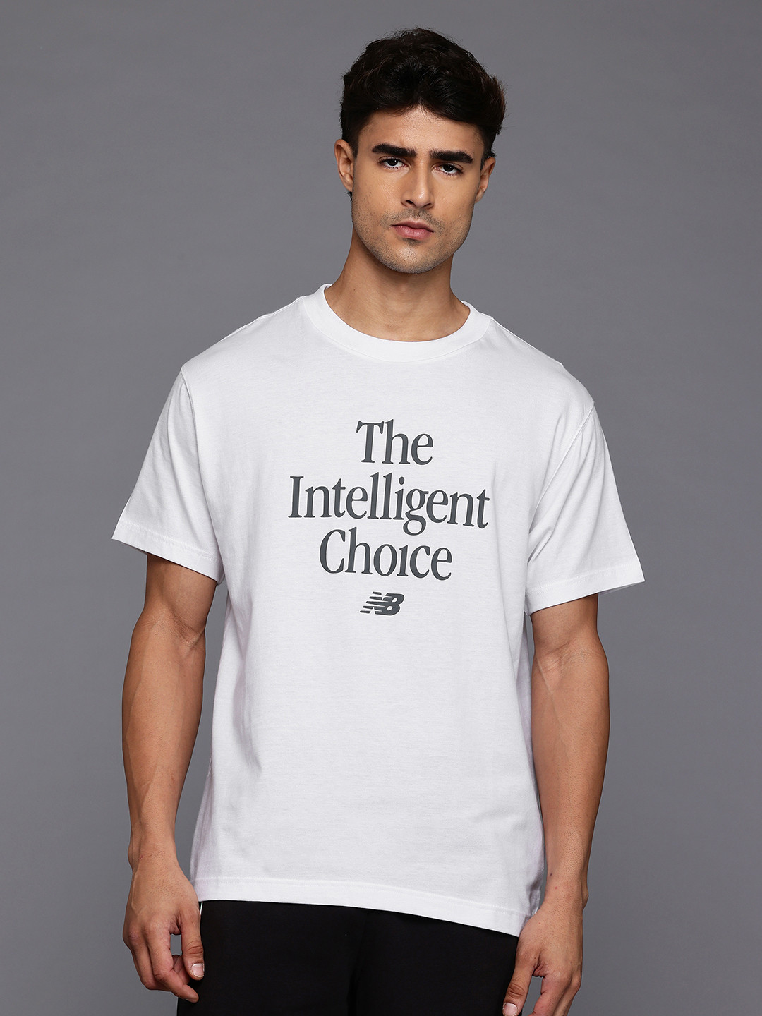New Balance Typography Print Drop-Sleeves Cotton Relaxed Fit Intelligent Choice T-shirt