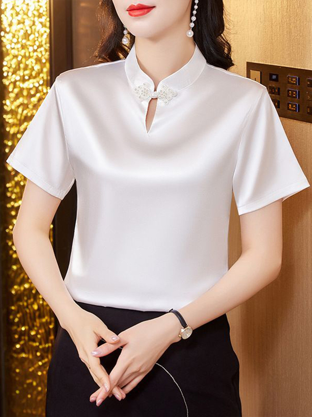 StyleCast Women Formal High Neck Shirt Style Top