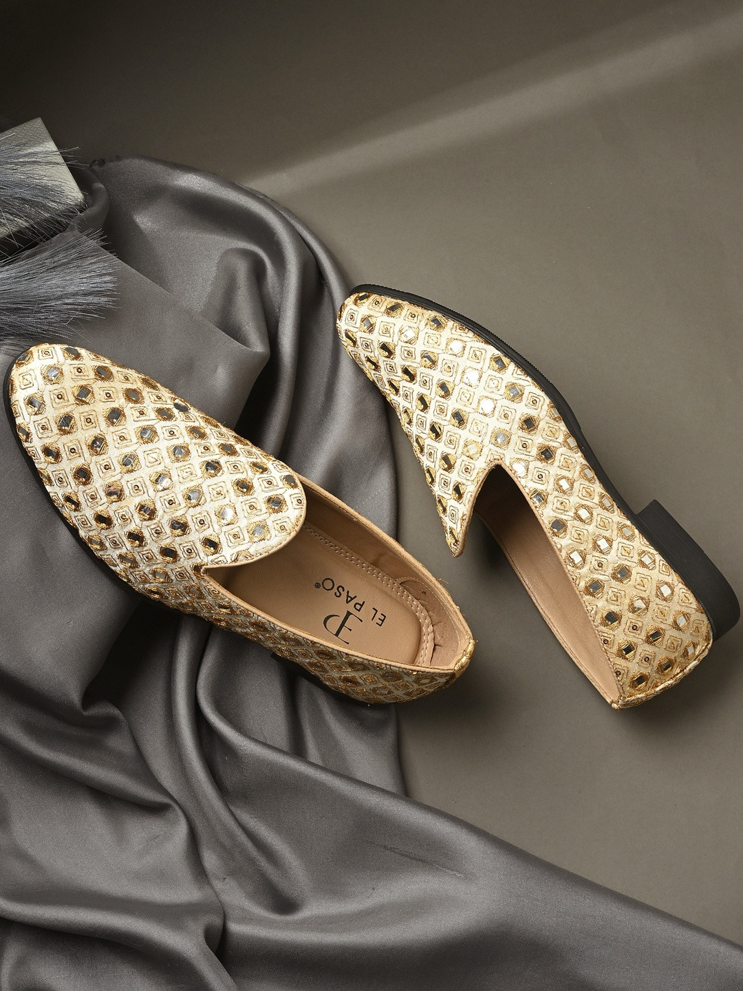 El Paso Men Beige Synthetic Lightweight Ethnic Mojaris