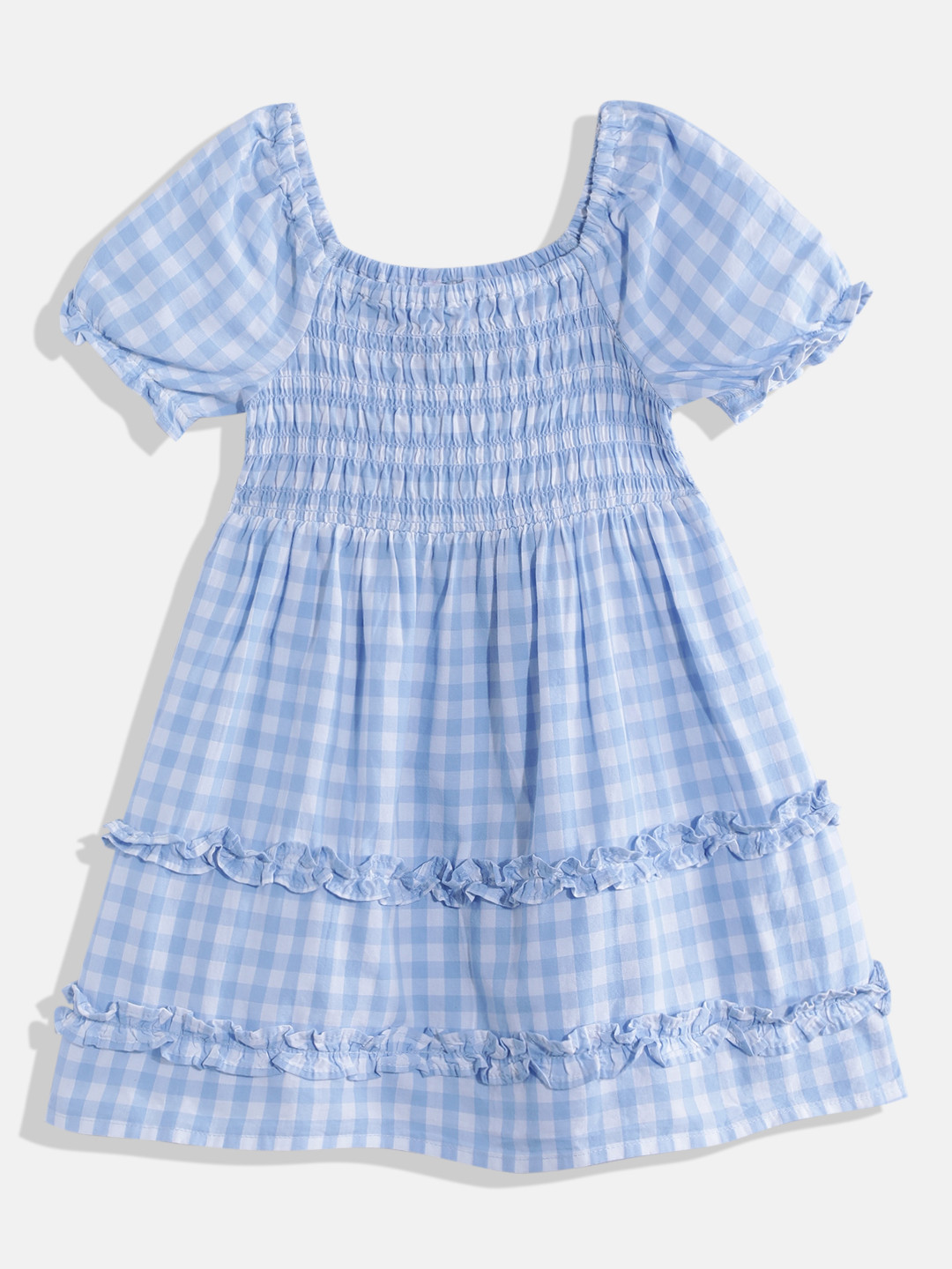 THE CHILDREN'S PLACE Girls Gingham Checked Ruffled Pure Cotton Dress