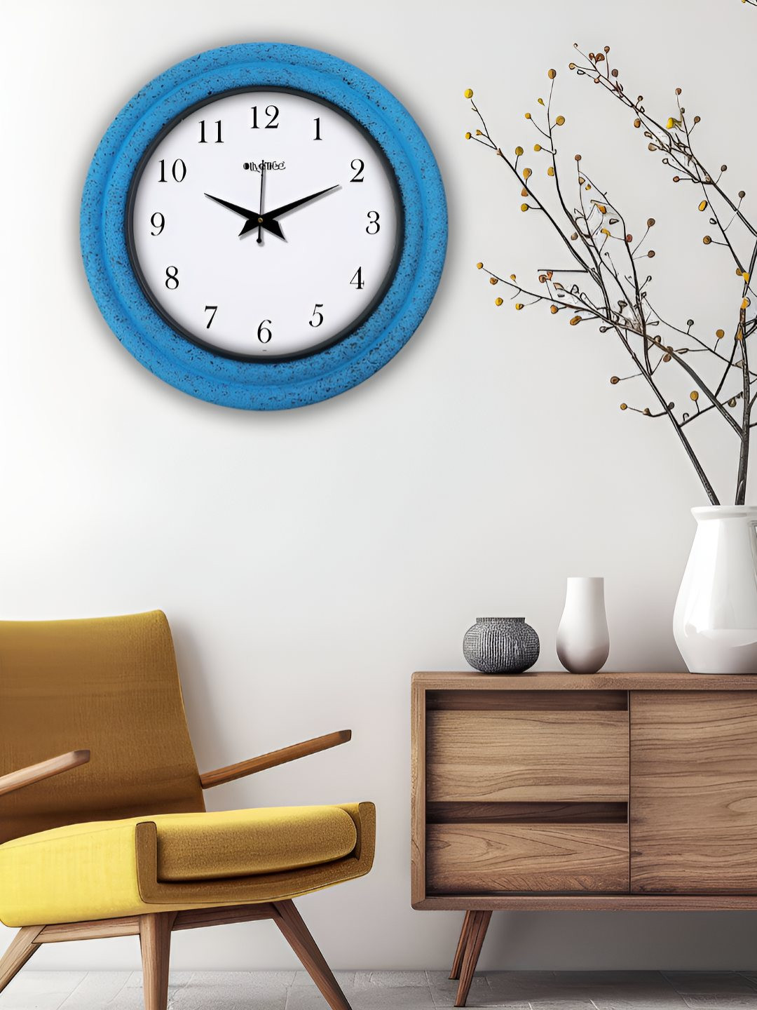 OLIVE TREE Blue & White Round Modern Wall Clock