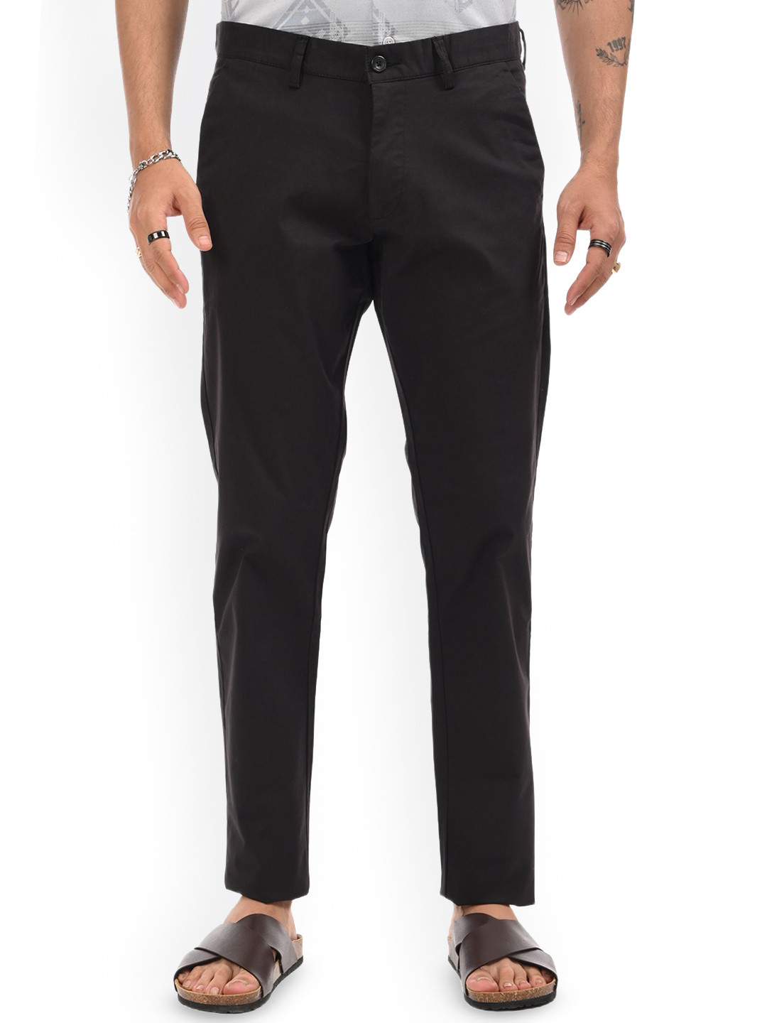 Estilocus Men Black Slim Fit Cotton Chino Pants