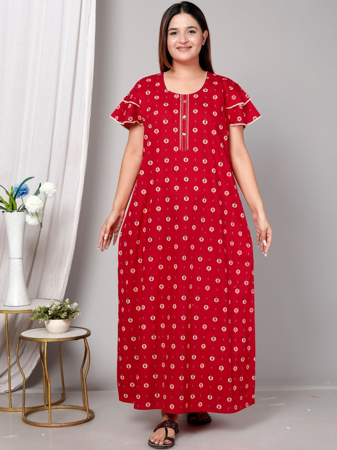 HARGUN NIGHT WEAR Women Pure Cotton Printed Nightdress