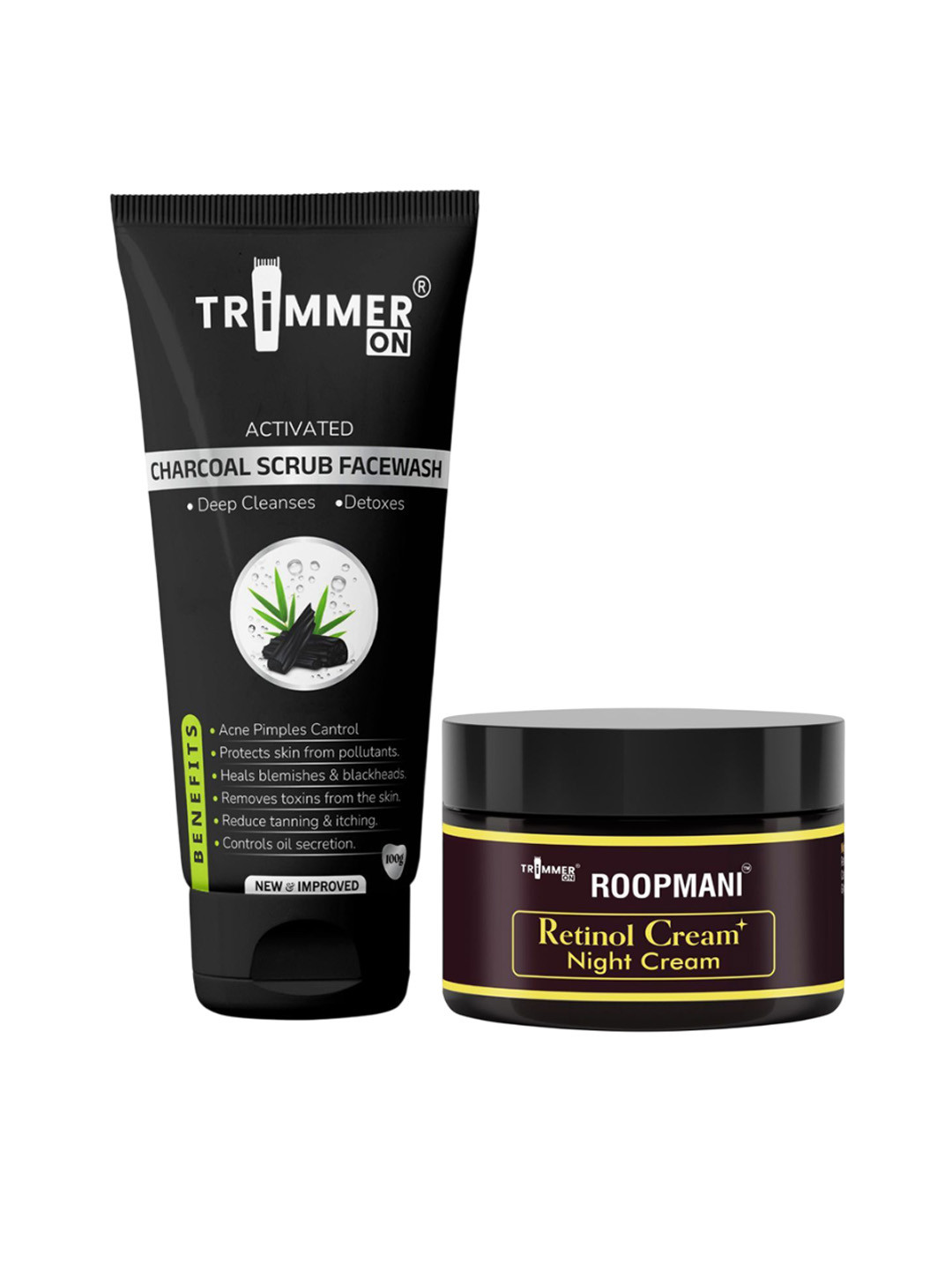 Trimmer on Unisex Pack Of 2 Charcoal Facewash 100g & Roopmani Retinol Night Cream 25g
