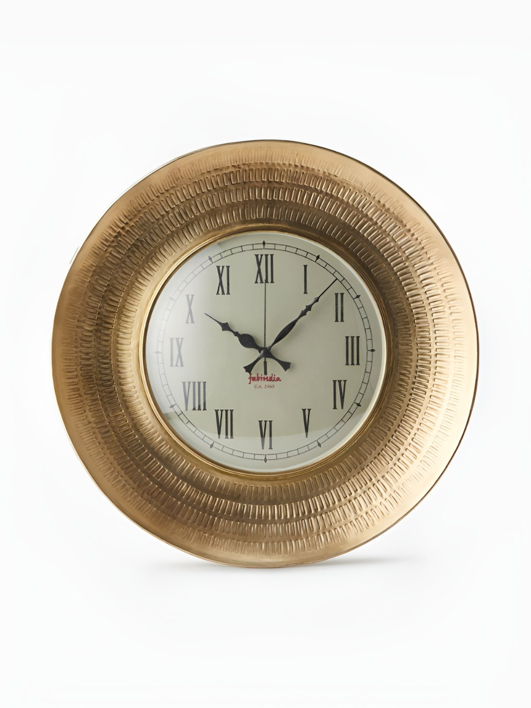 Fabindia Tejas Gold-Toned & White Textured Metal Round Shaped Wall Clock