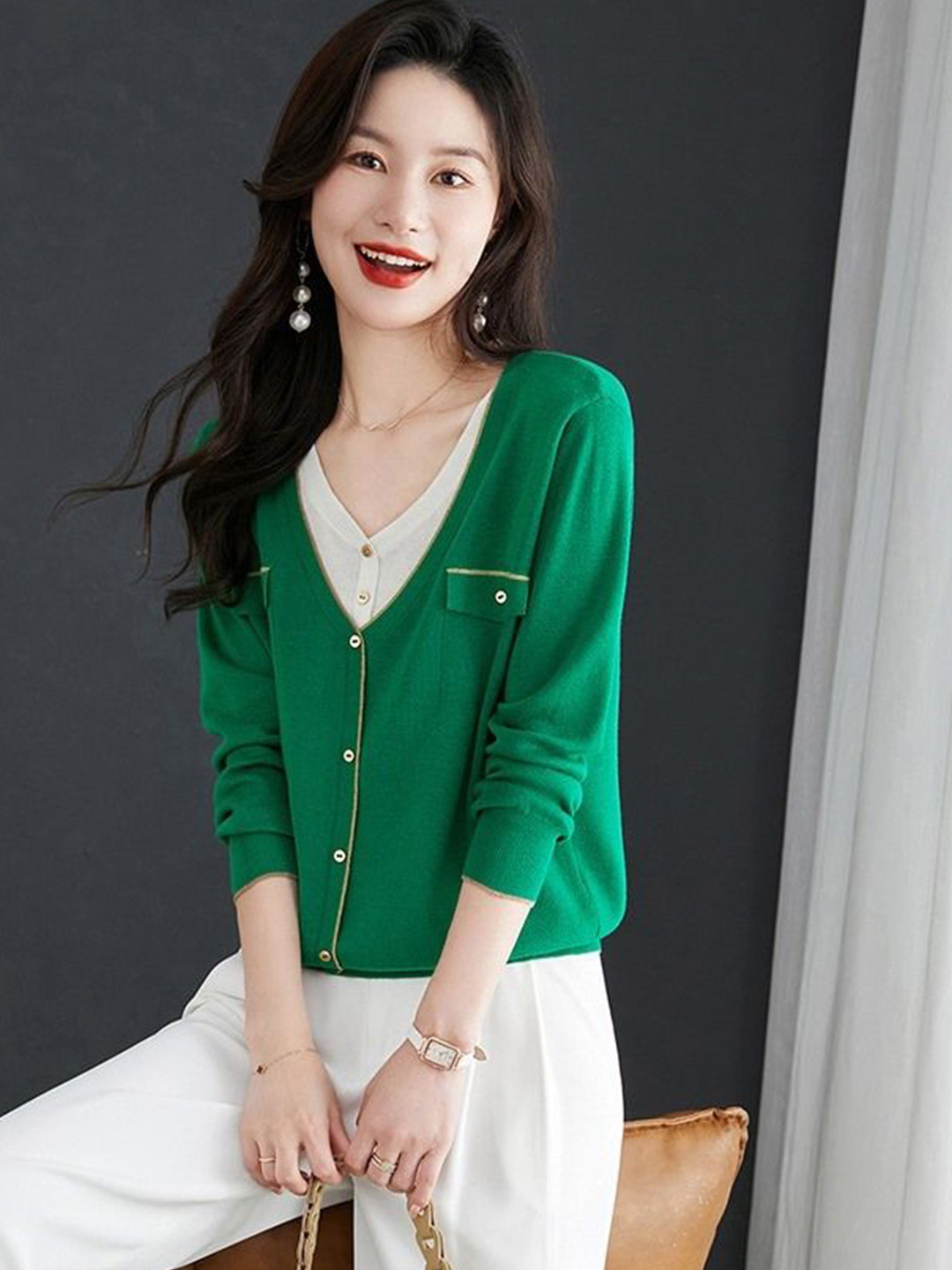 StyleCast Women V-Neck Pullover With Pocket Details