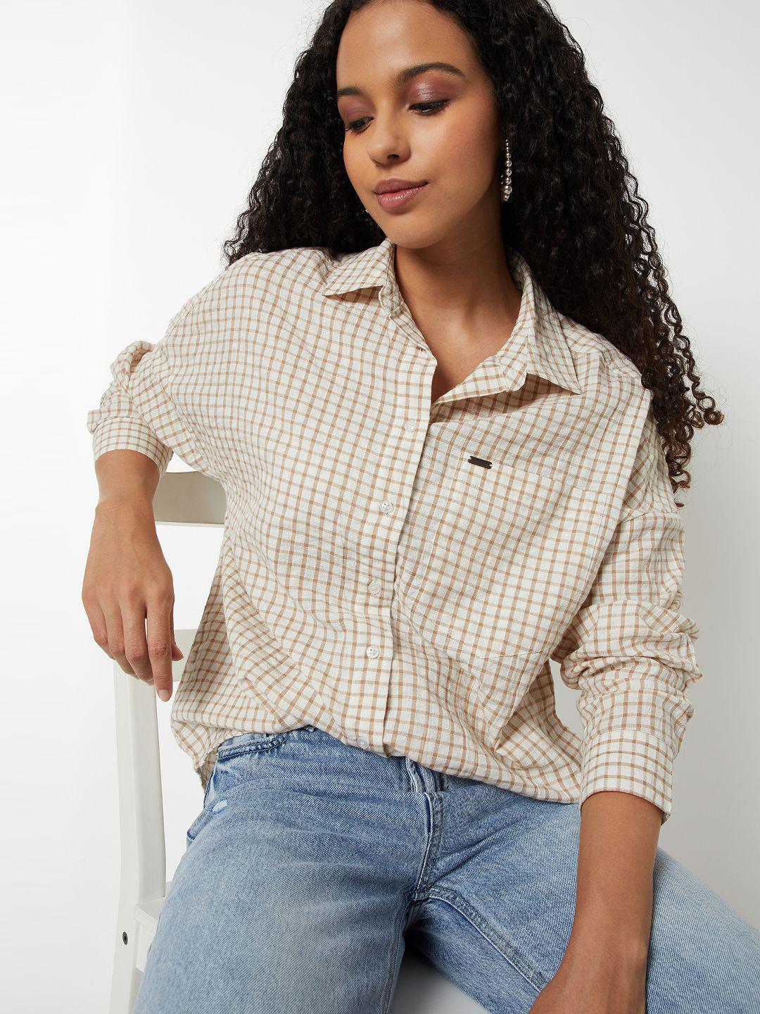 max Gingham Printed Spread Collar Cotton Regular Fit Casual Shirt