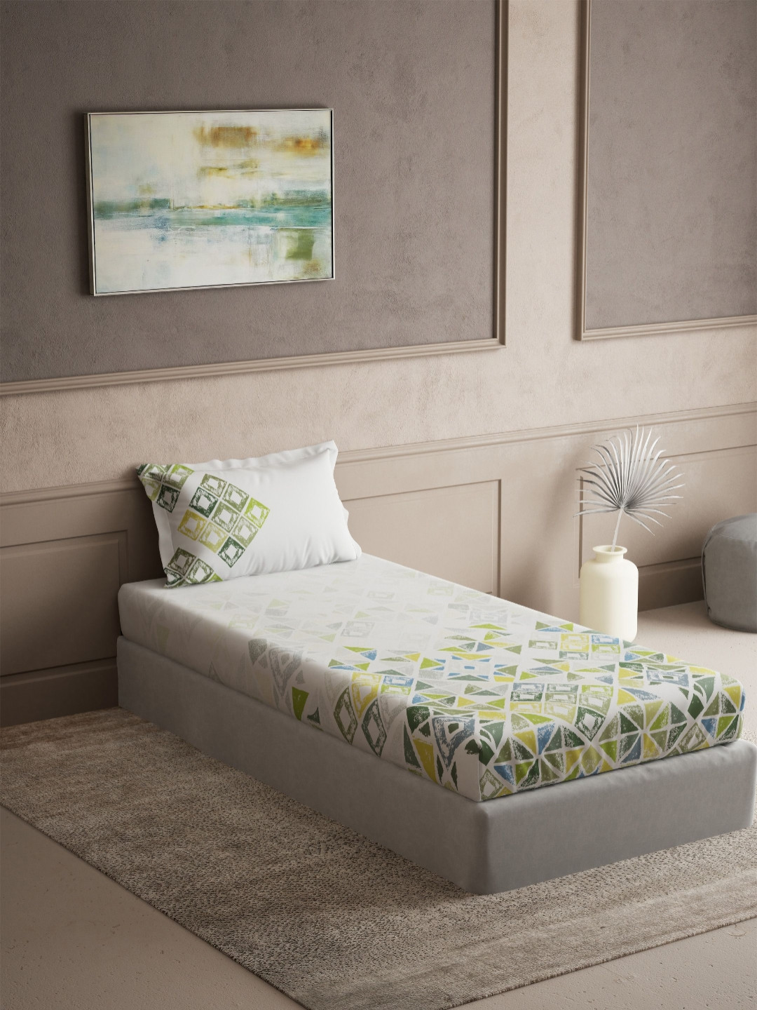 DDecor Radiance Green Printed Pure Cotton 144 TC Single Bedsheet Set 1.52 m x 2.24 m