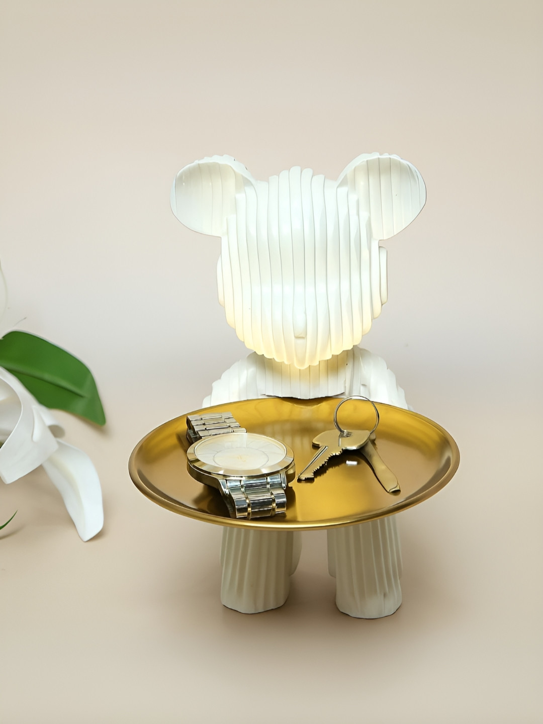 SMOKEY COCKTAIL White & Gold-Toned Spiral Teddy Resin Showpiece