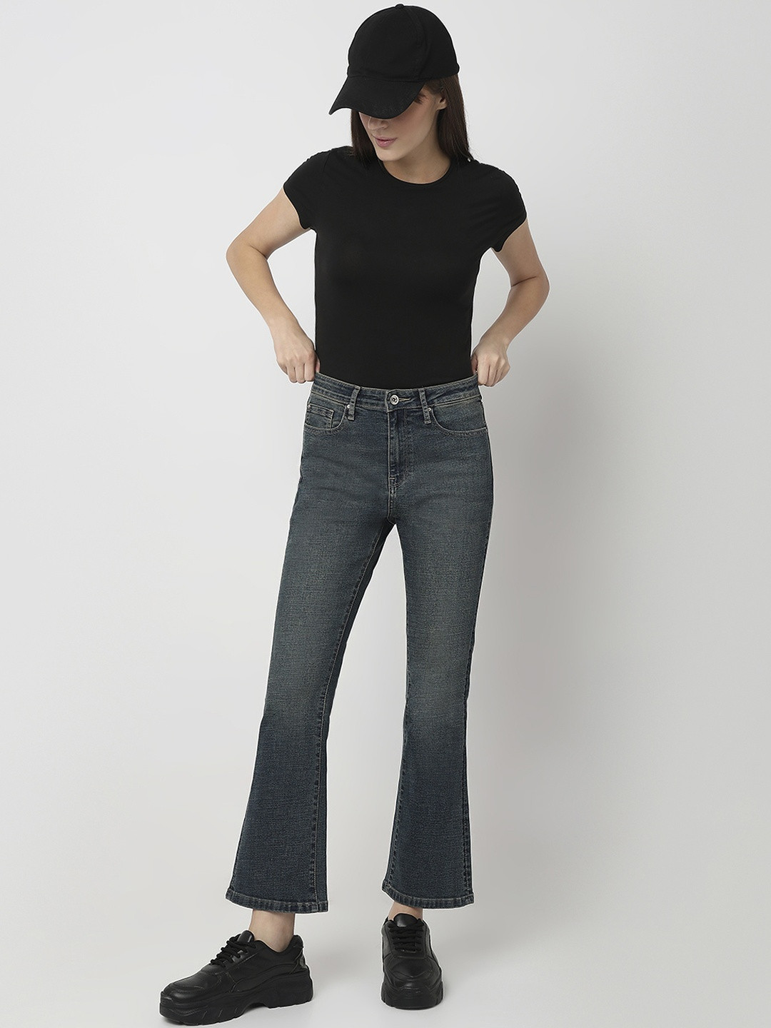 SPYKAR Women Vintage Blue Bootcut High-Rise Low Distress Light Fade Jeans