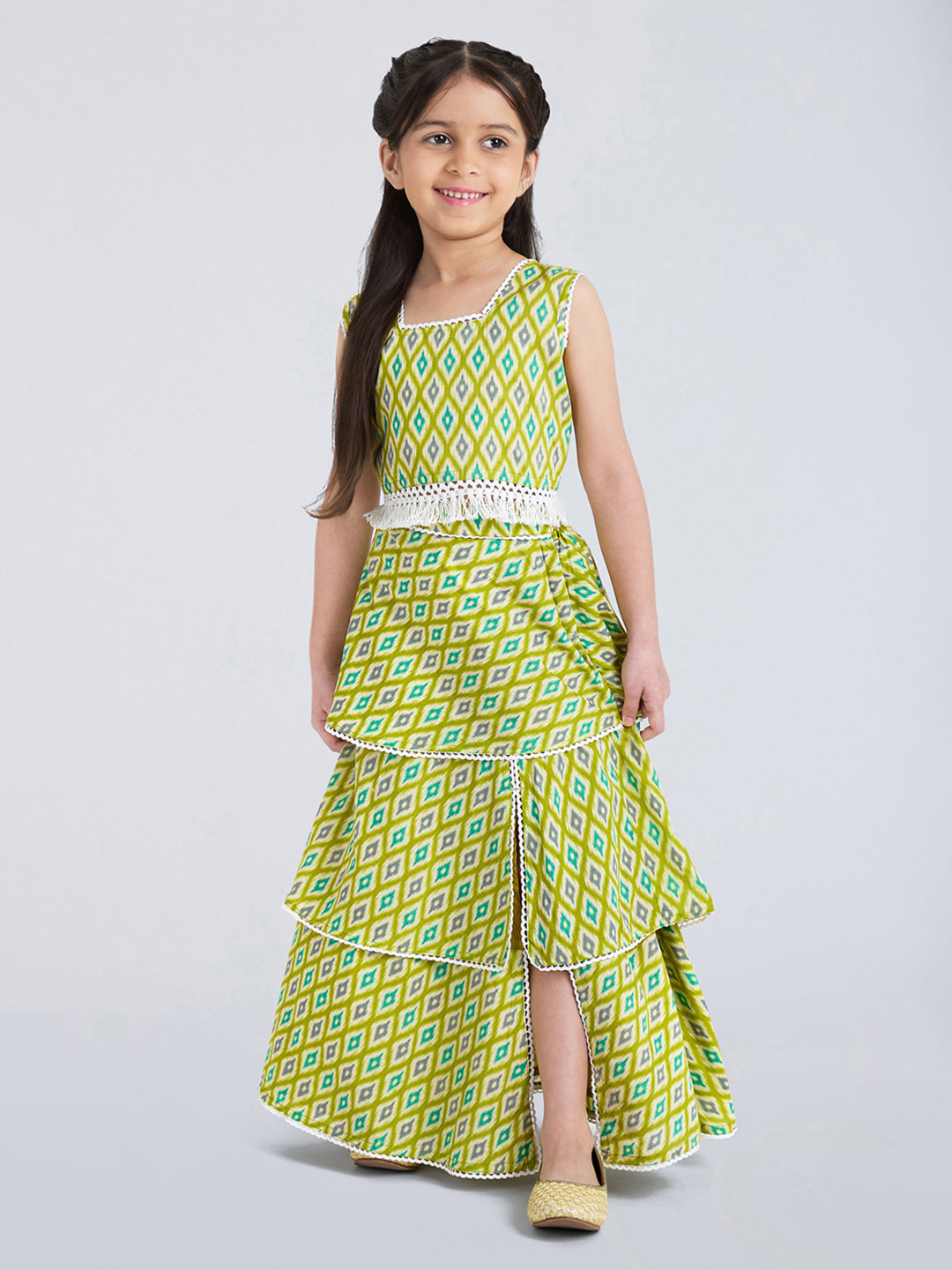 Hopscotch Girls Green Organic Cotton Kurta Sets