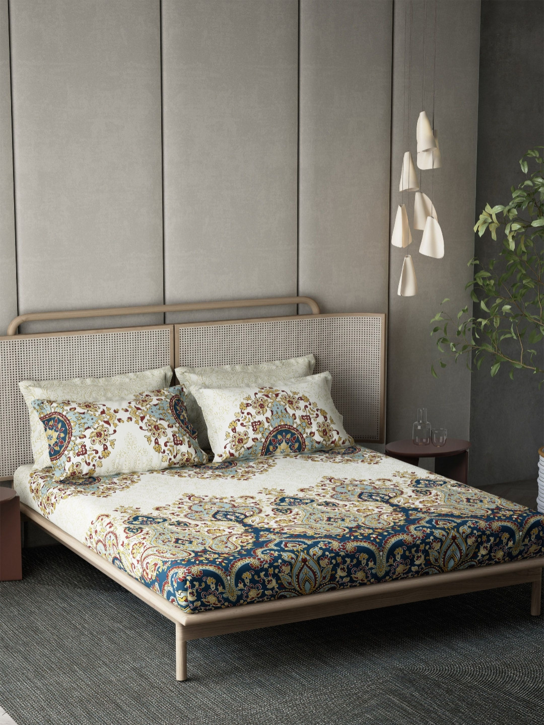 DDecor Orion Blue Ethnic Motifs Pure Cotton 180 TC Super King Bedsheet Set-2.74 m X 2.74 m