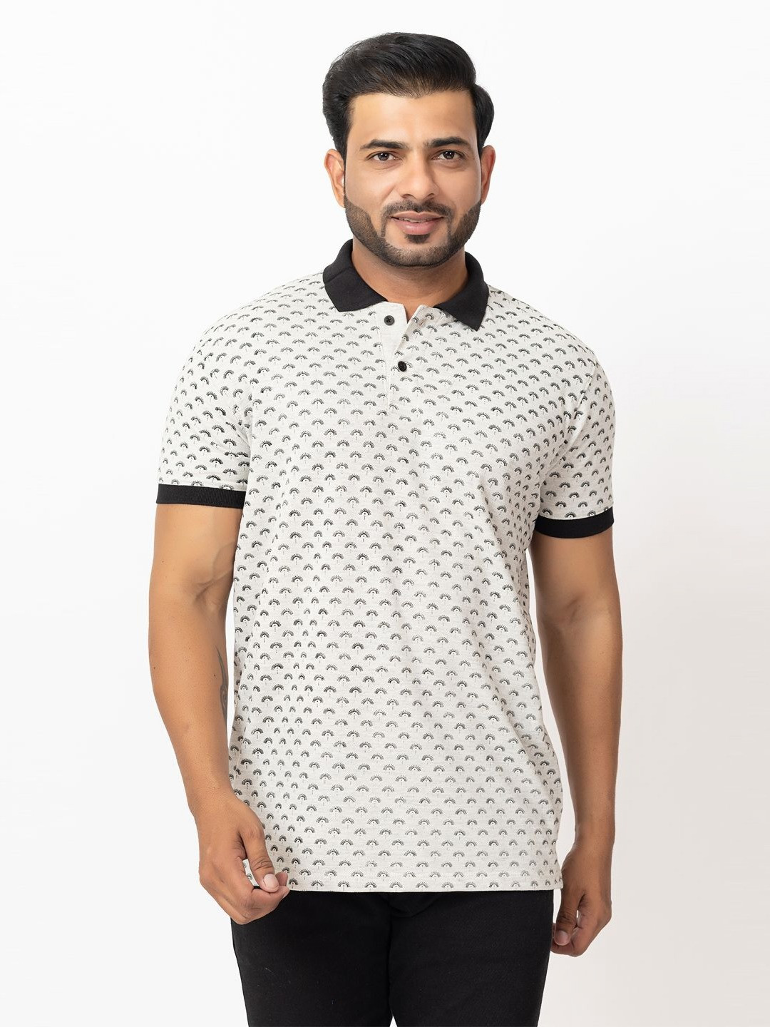 PYRO SPIRIT Men Geometric Printed Polo Collar Cotton Slim Fit T-shirt