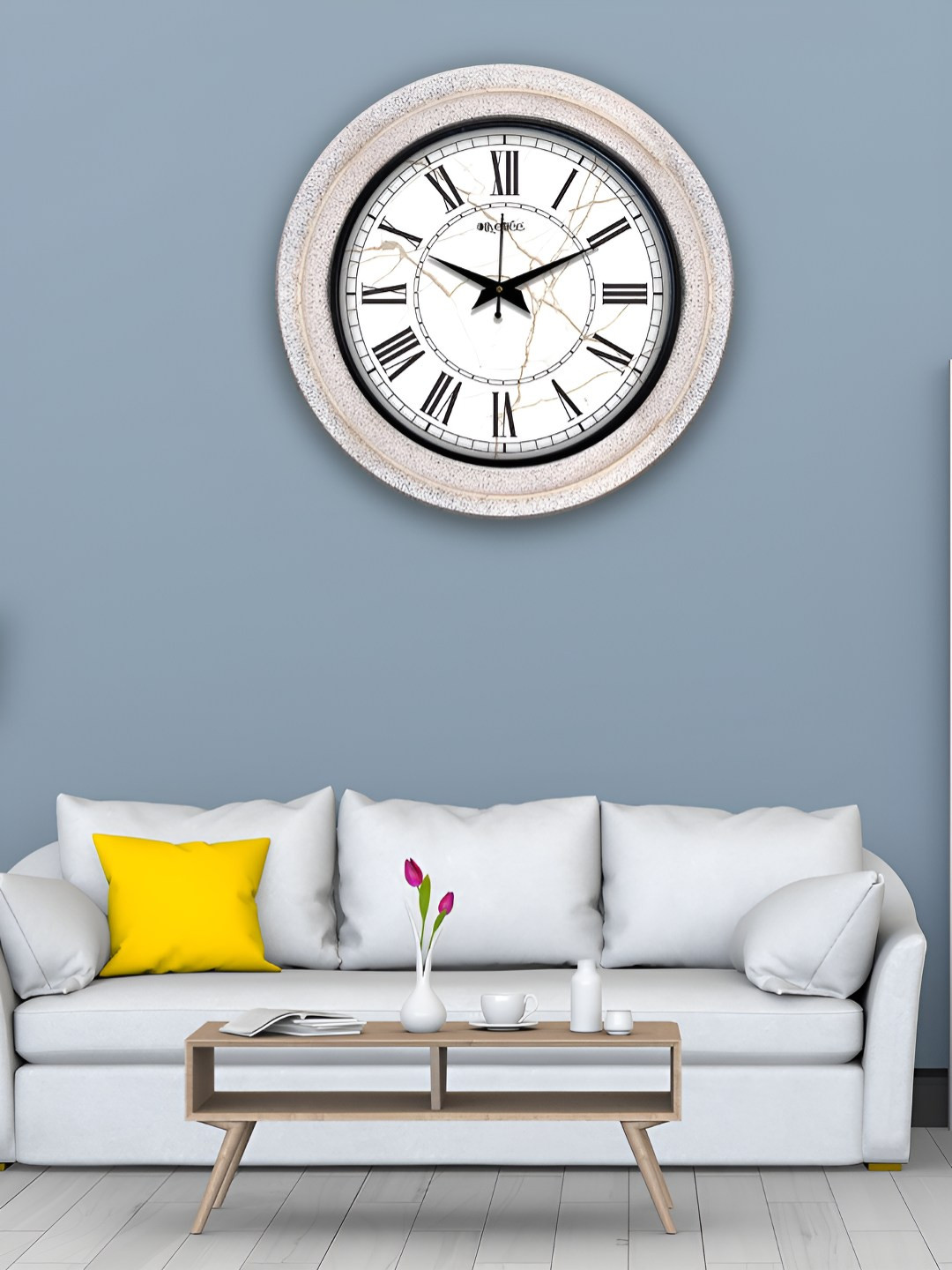 OLIVE TREE White & Cream Round Modern Wall Clock