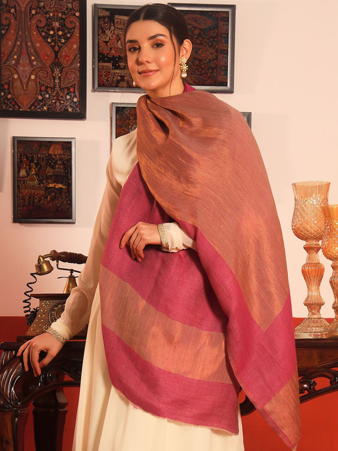 Pashmoda Aabzar Reversible Zari Woolen Shawl