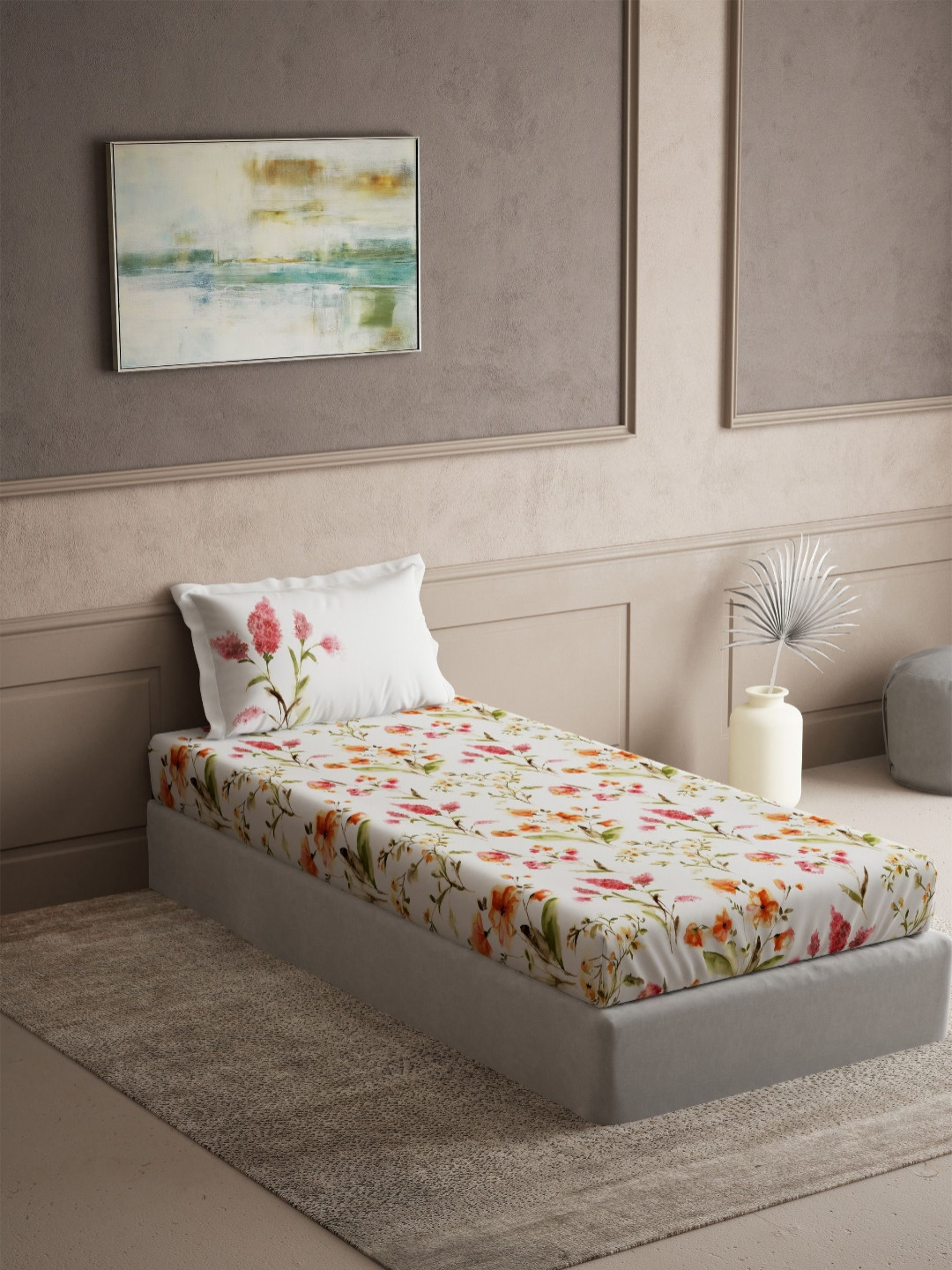 DDecor Radiance Red Printed Pure Cotton 144 TC Single Bedsheet Set 1.52 m x 2.24 m