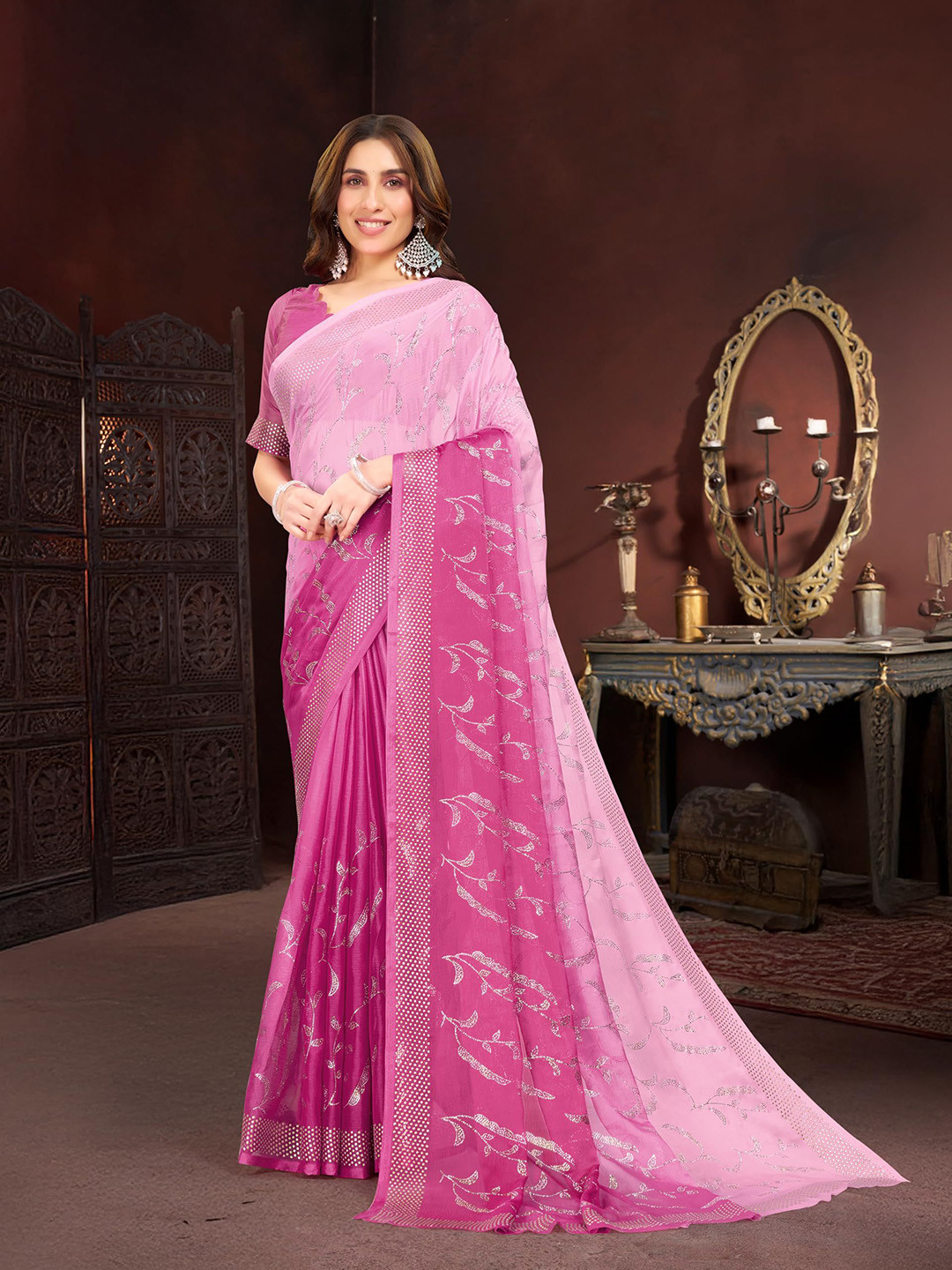 Garden Vareli Embellished Beads and Stones Pure Chiffon Saree
