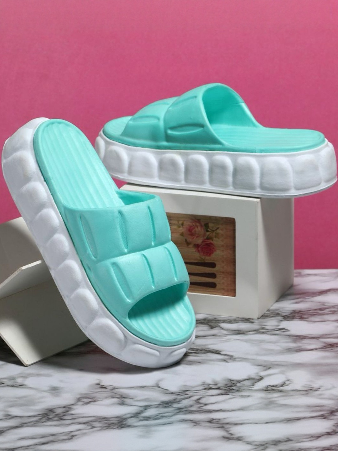 shoptegic Women Textured Flatform Sliders