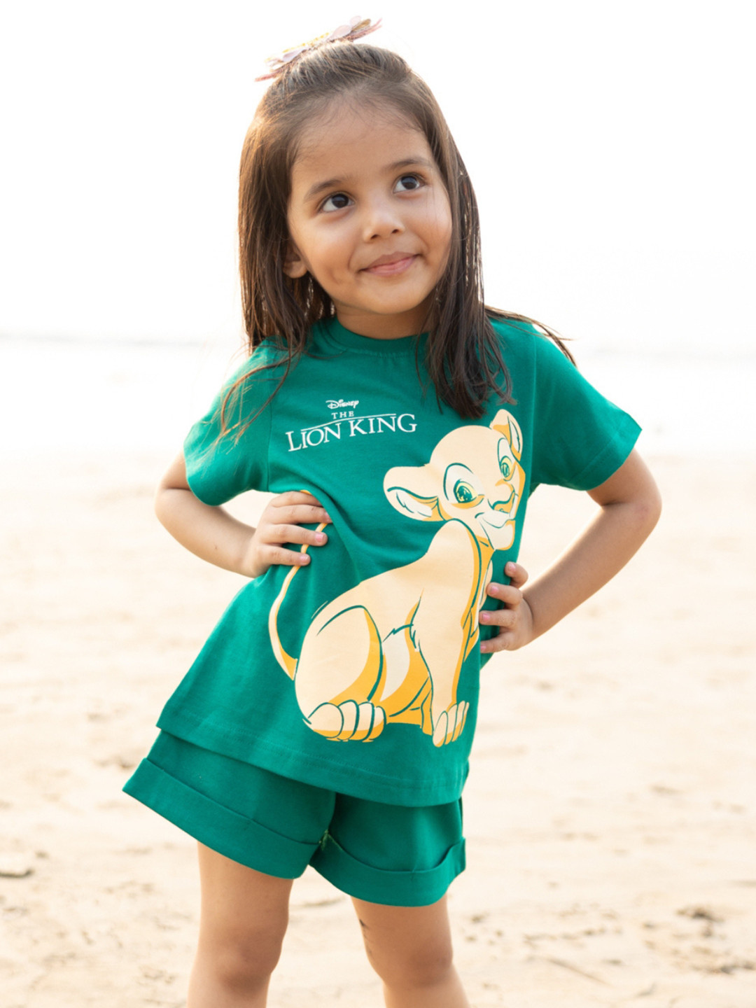 Nap Chief Girls Lion King Printed Pure Cotton T-shirt With Shorts