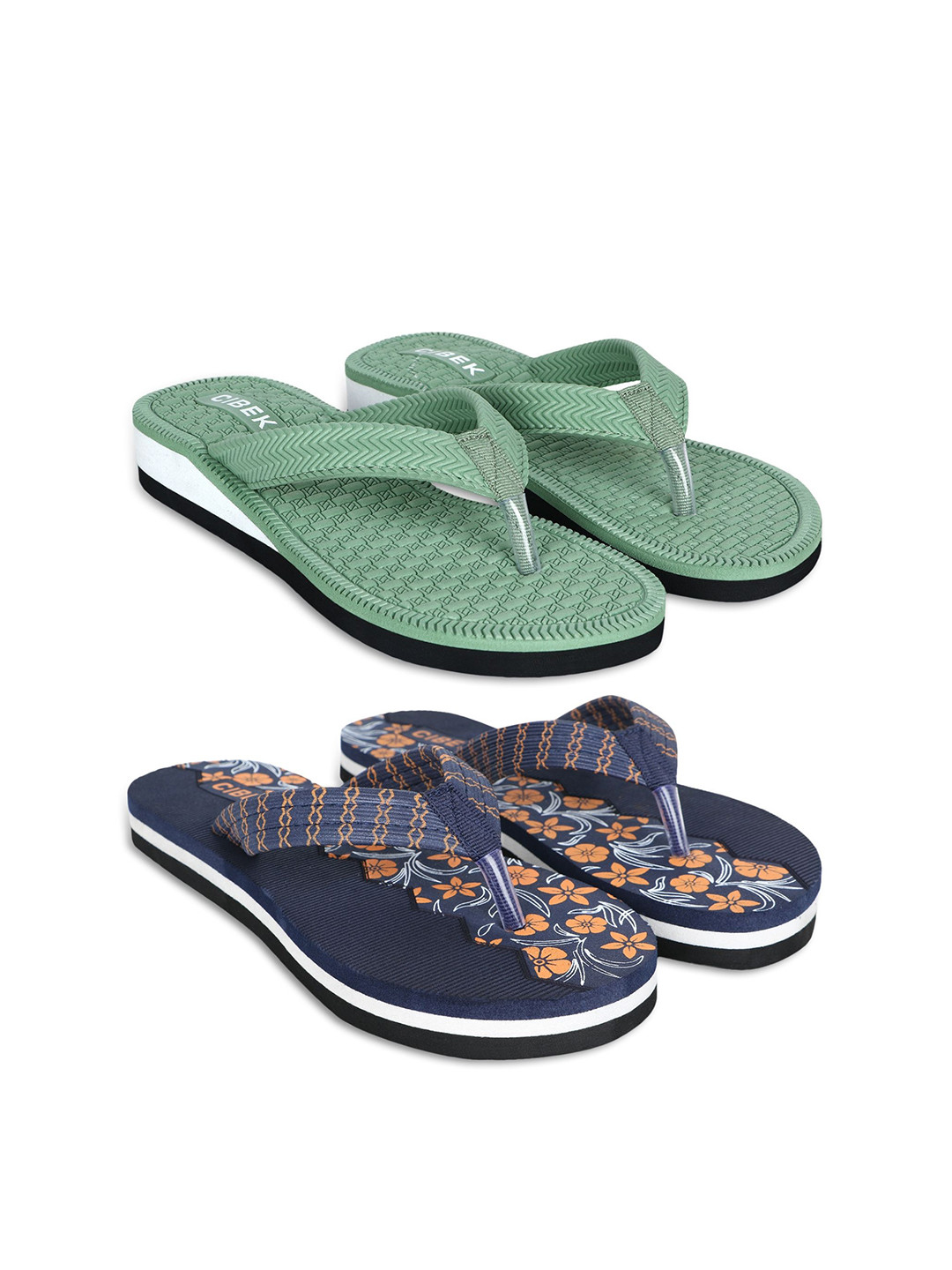 CIBEK Women Pack Of 2 Pair Self Design Thong Flip-Flops