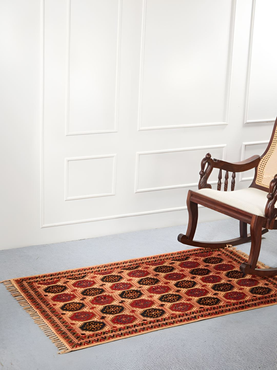 Fabindia Brisha Red & Yellow Ethnic Motifs Printed Pure Cotton Dhurrie