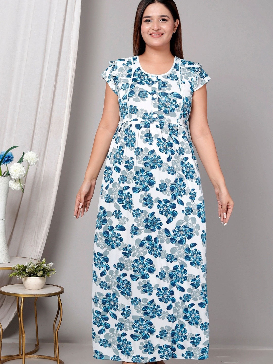 HARGUN NIGHT WEAR Women Polyester Printed Nightdress