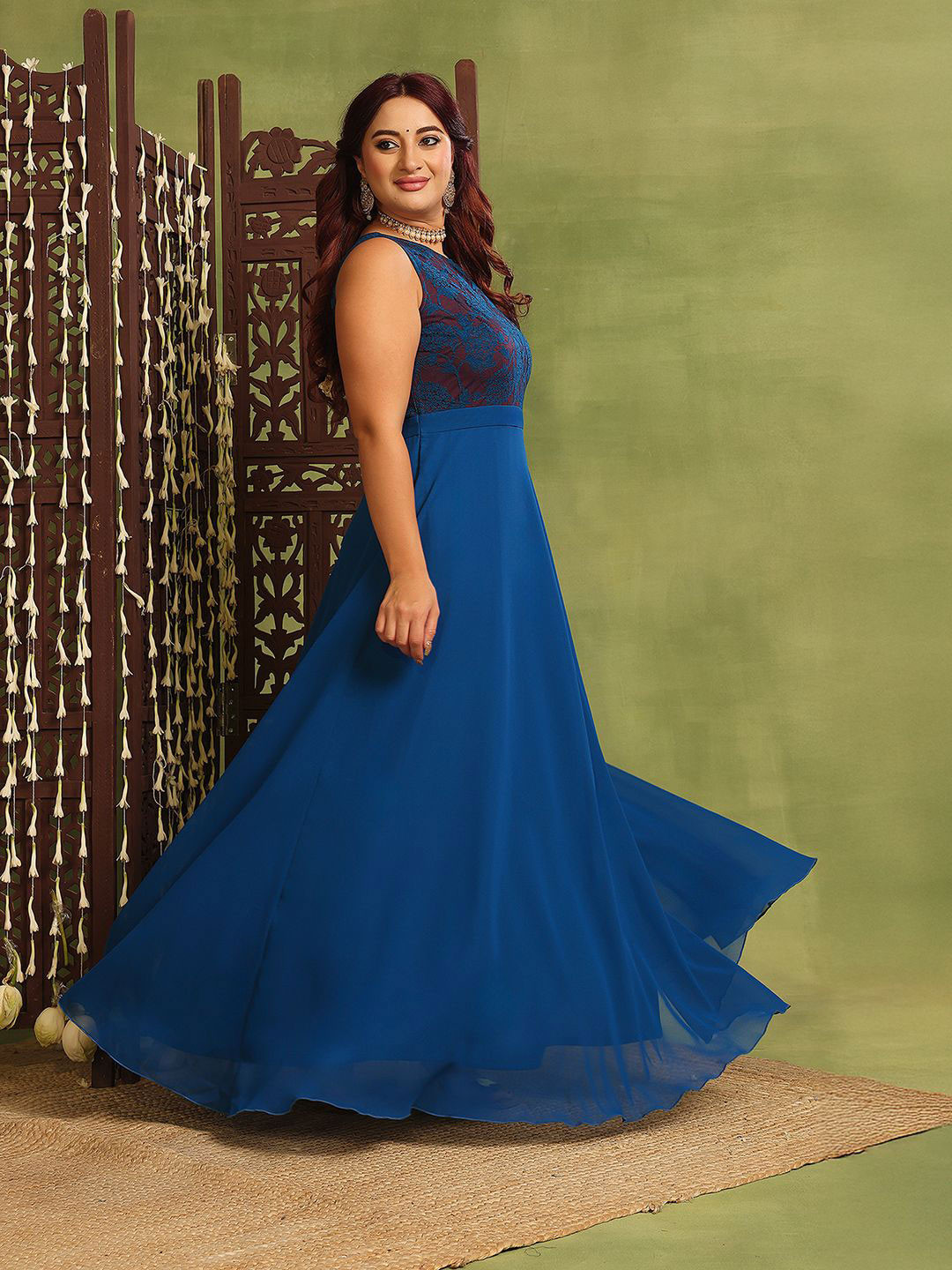 Miss Chase A+ Plus Size Women Sisodia Rani Garden Maxi Ethnic Dress