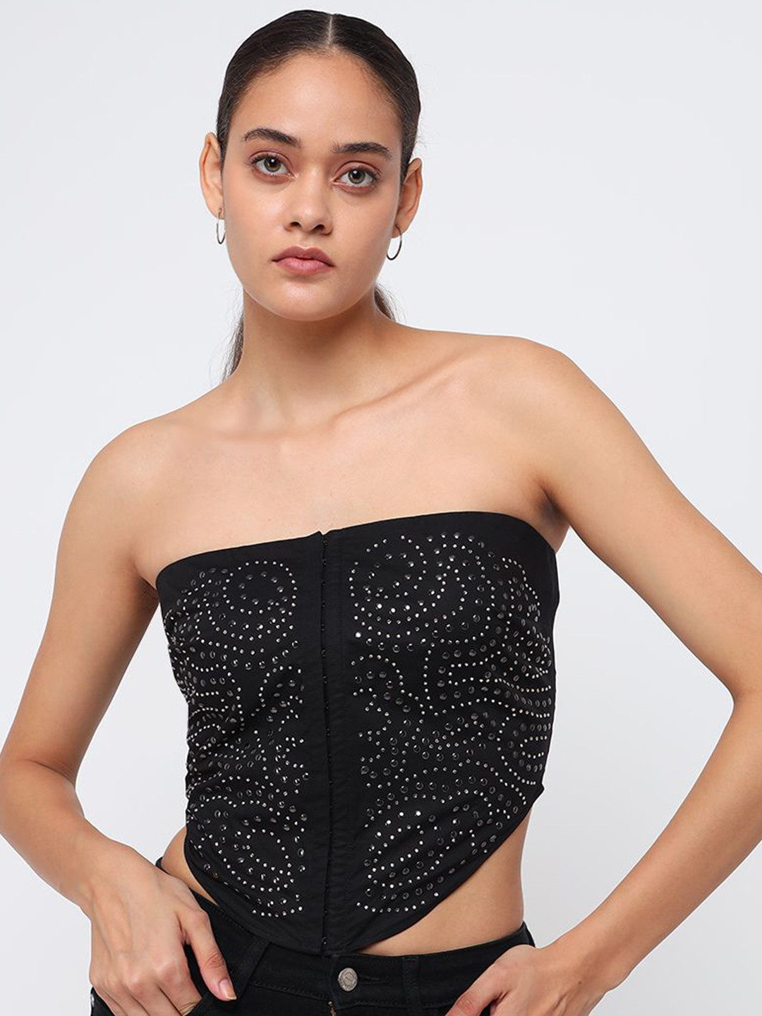 COVER STORY Embellished Strapless Cotton Tube Crop Top