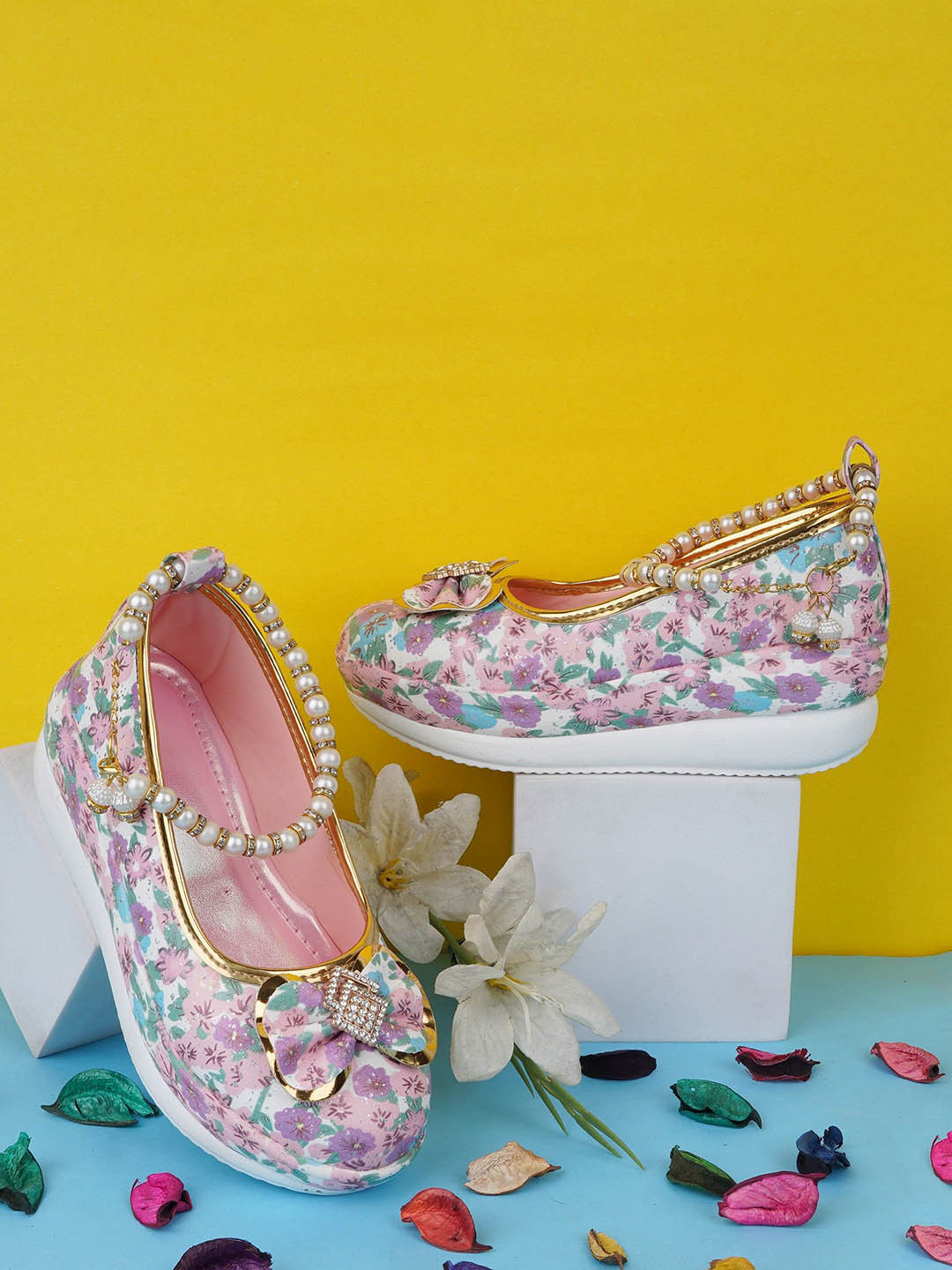 BAESD Girls Foral Printed Party Flatform Peep Toes