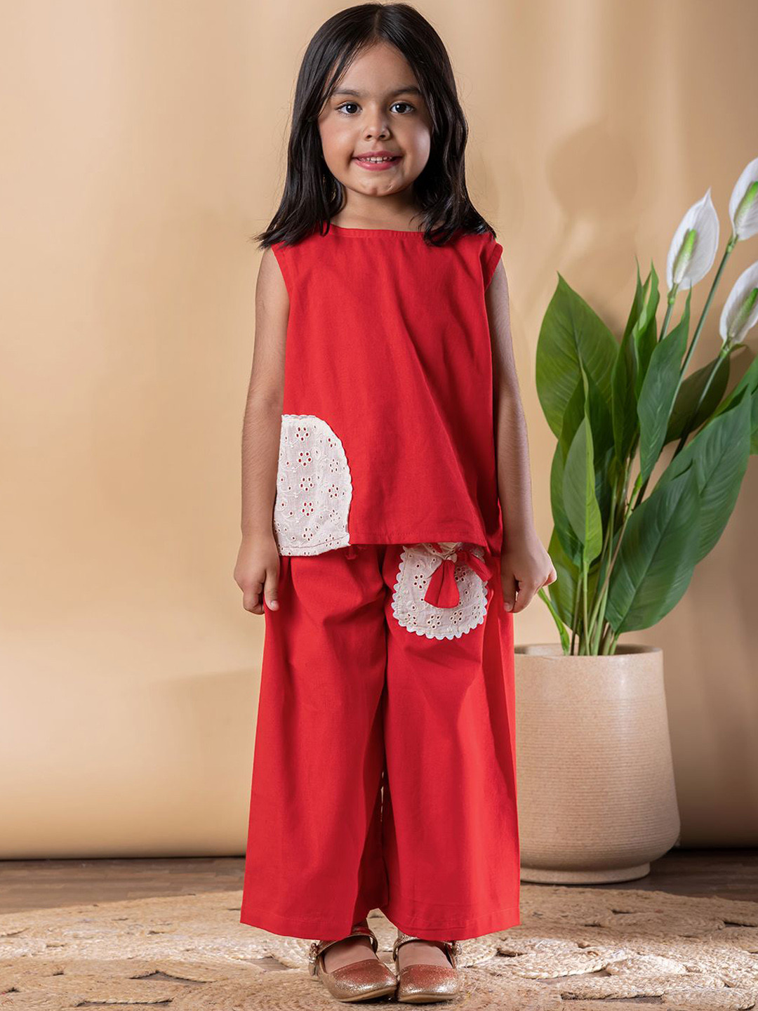 Readiprint Girls Cotton Flex Fabric Embroidered & Patch Work Co-Ords