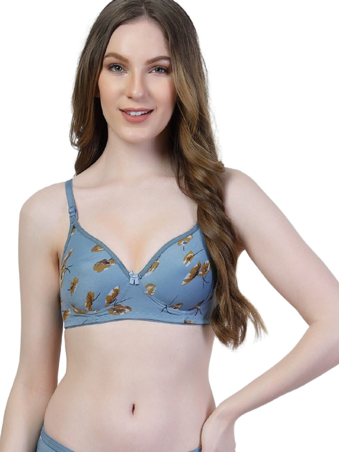 Adornstar Women's Pack of 3 Cotton Padded Bra with Floral Print Full Coverage T-Shirt Bra