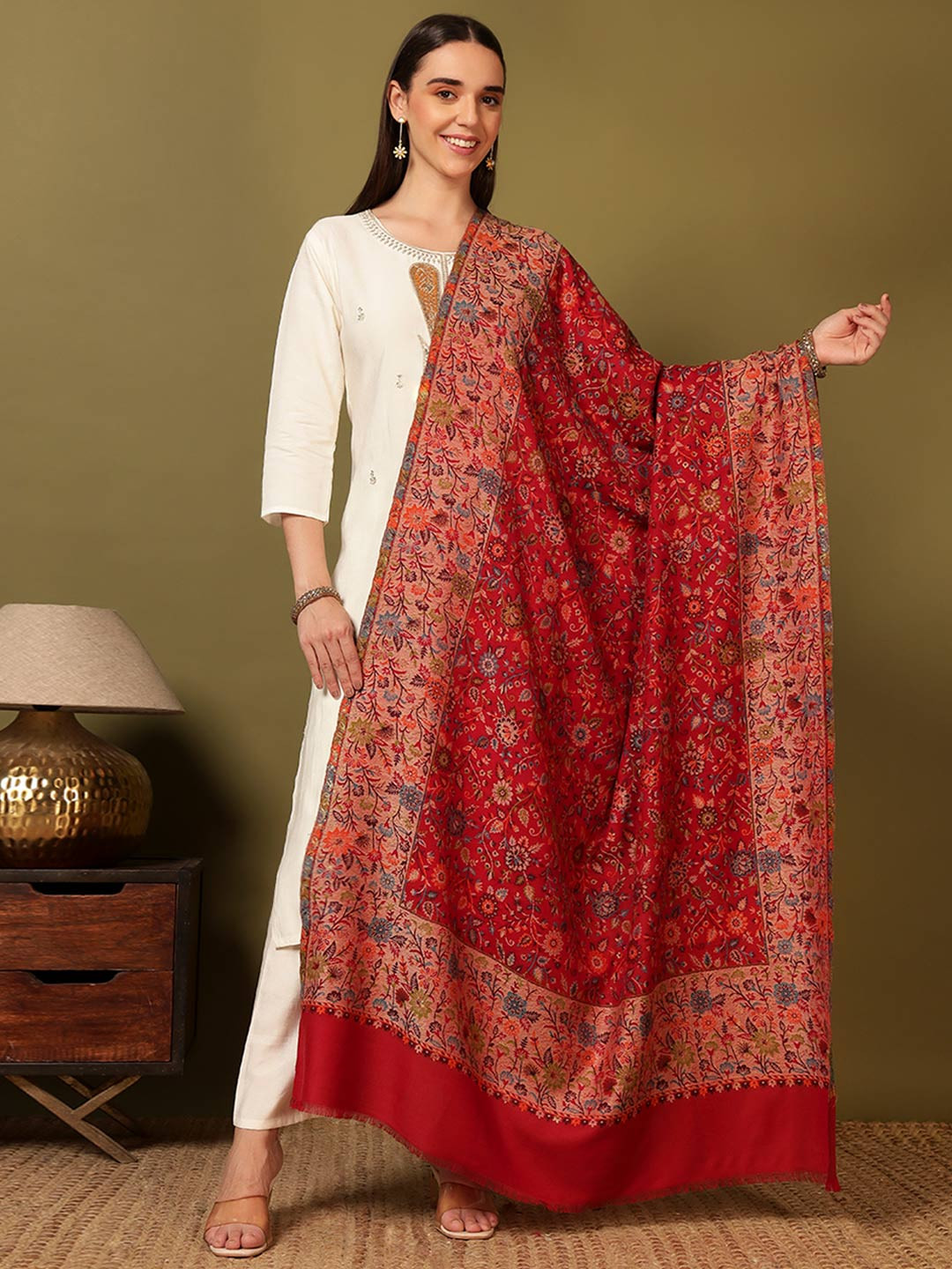 Pashmoda Meher Floral Woven Design Kani Woolen Shawl