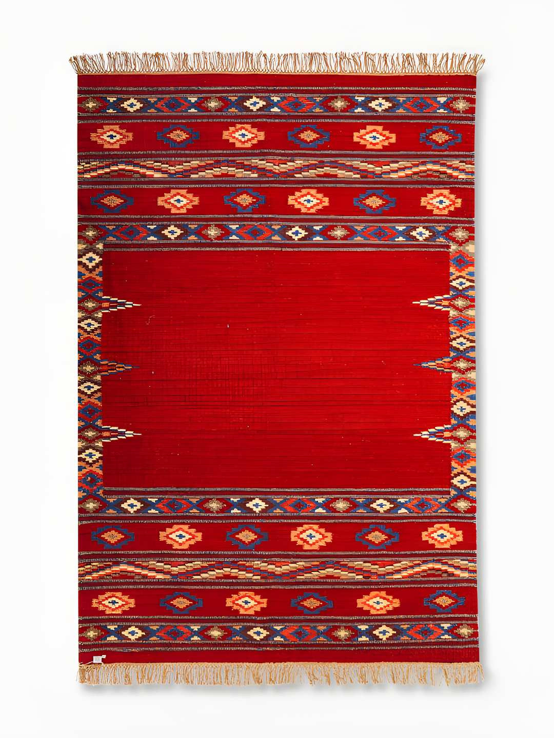 Fabindia Kinnaur Red & Blue Ethnic Motifs Printed Woolen Dhurrie