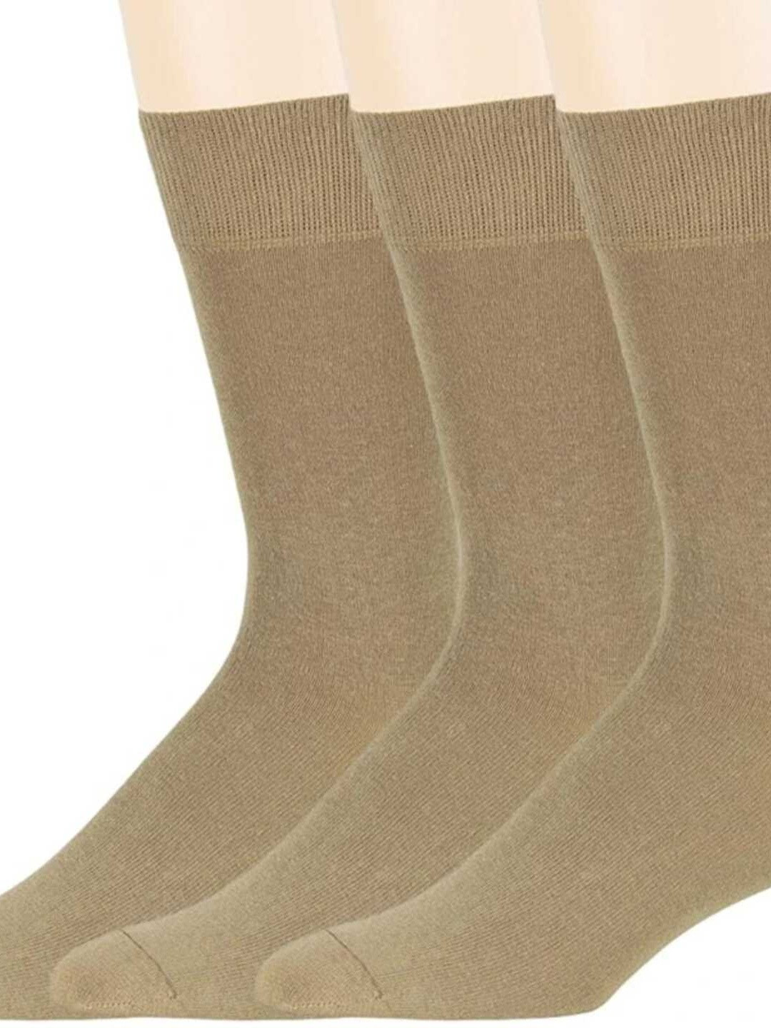 Akeeta Unisex Pack Of 3 Khaki Plain Full Length Cotton Formal Socks