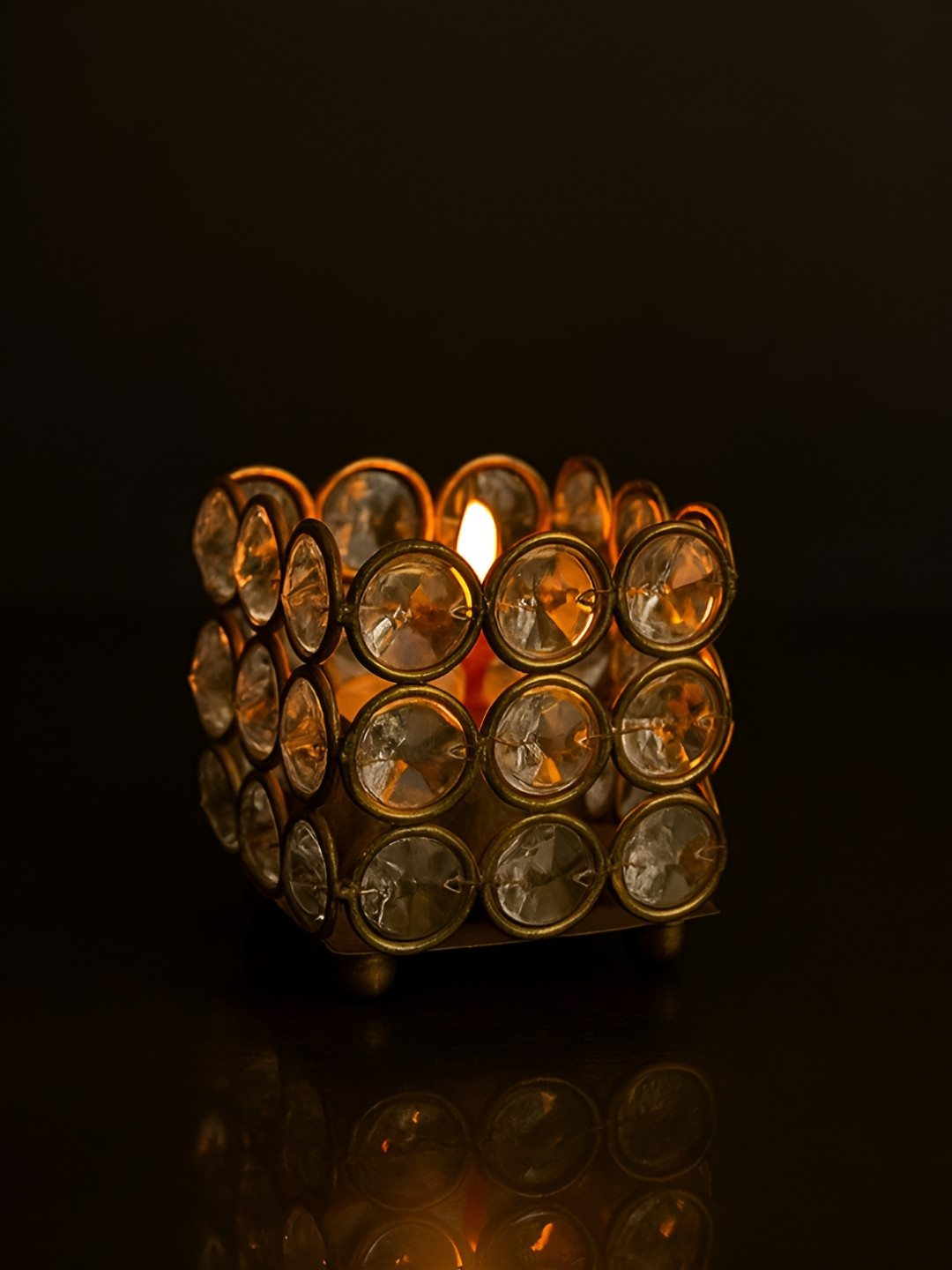 INTERNATIONAL GIFT White & Yellow Crystal Square Tealight Holder