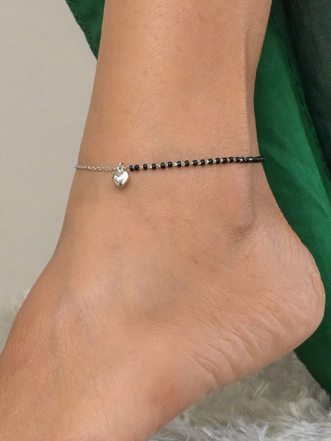 Whitehathi 925 Sterling Silver Beaded Heart Shaped Anklet