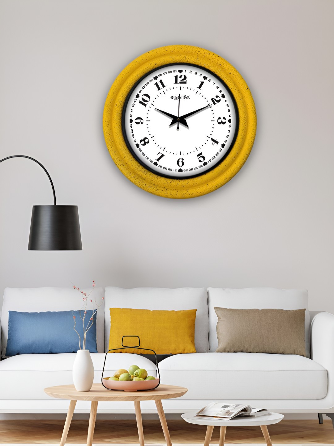 OLIVE TREE Yellow & White Round Modern Wall Clock