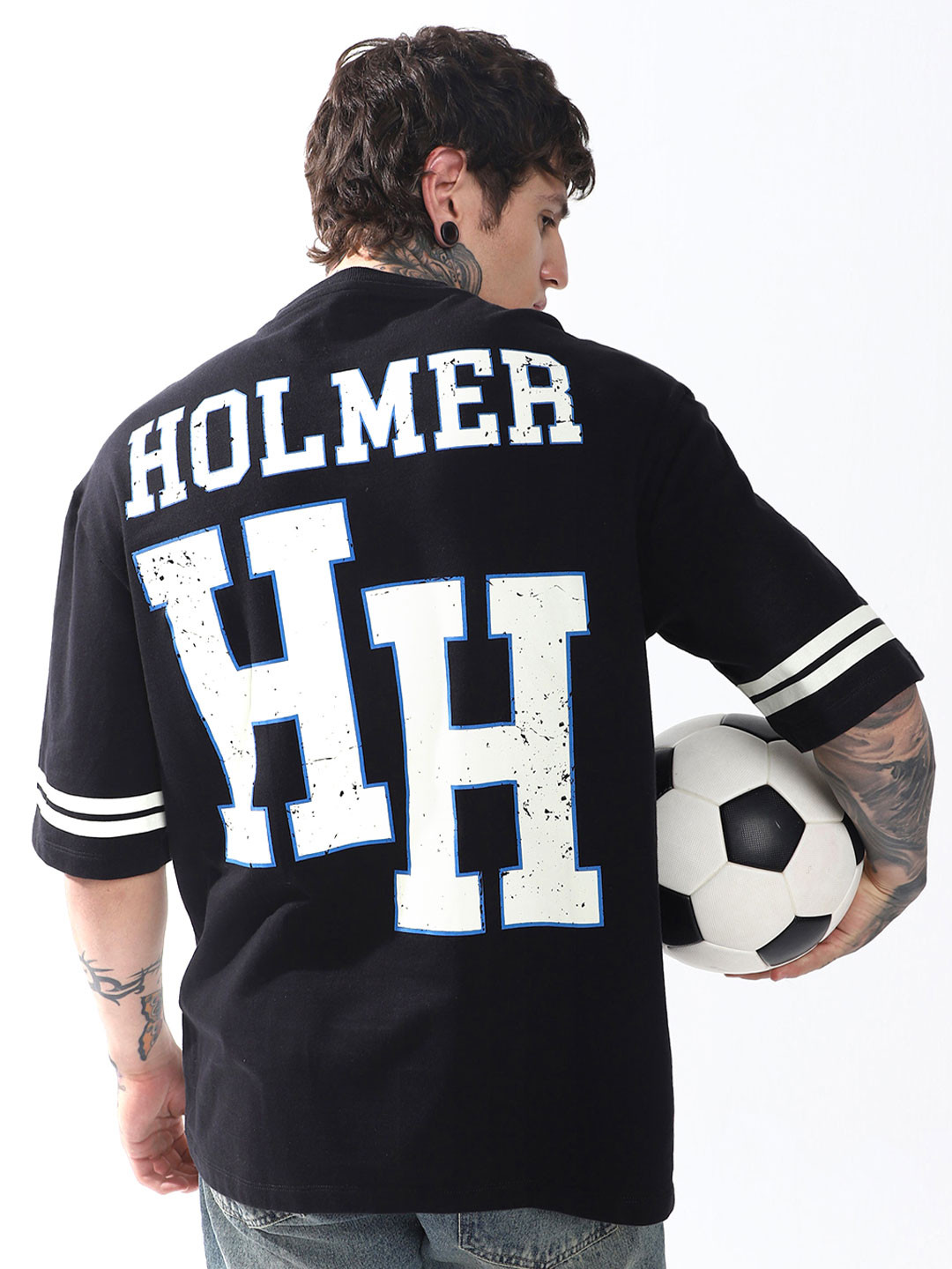 Hubberholme Men Holmer Graphic Printed V-Neck Oversized Fit T-shirt