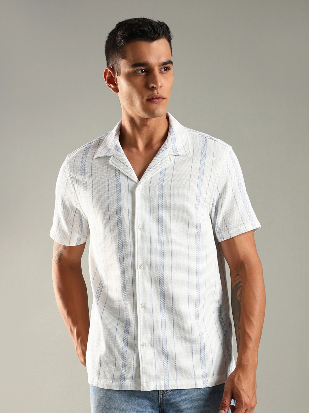 Tommy Hilfiger Regular Fit Striped Cuban Collar Cotton Casual Shirt