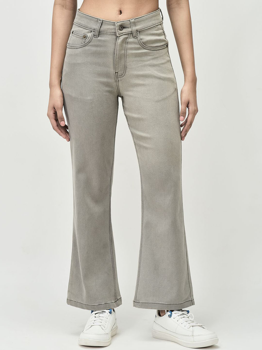 R.Code by The Roadster Life Co. Women Flared Mid-Rise Low Distress Stretchable Jeans