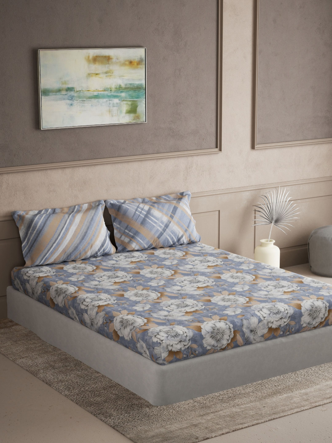 DDecor Cherish Blue & White Paisley Pure Cotton 144 TC Super King Bedsheet Set-2.74mX2.74m