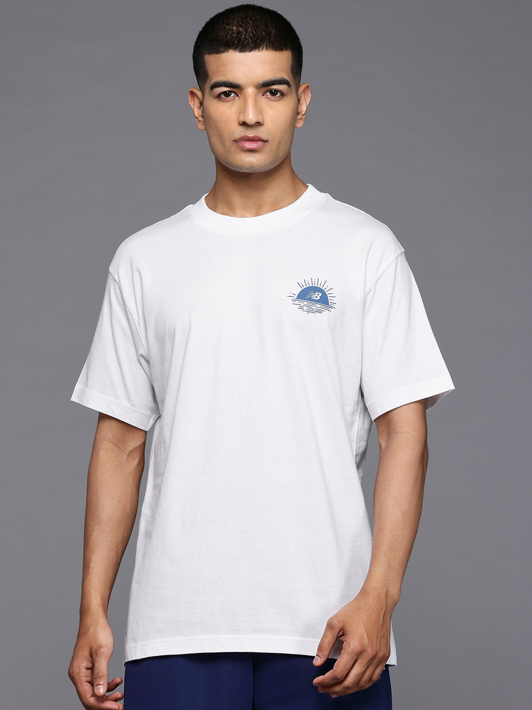 New Balance Lobster Boat Print Drop-Sleeves Pure Cotton Relaxed Fit T-shirt
