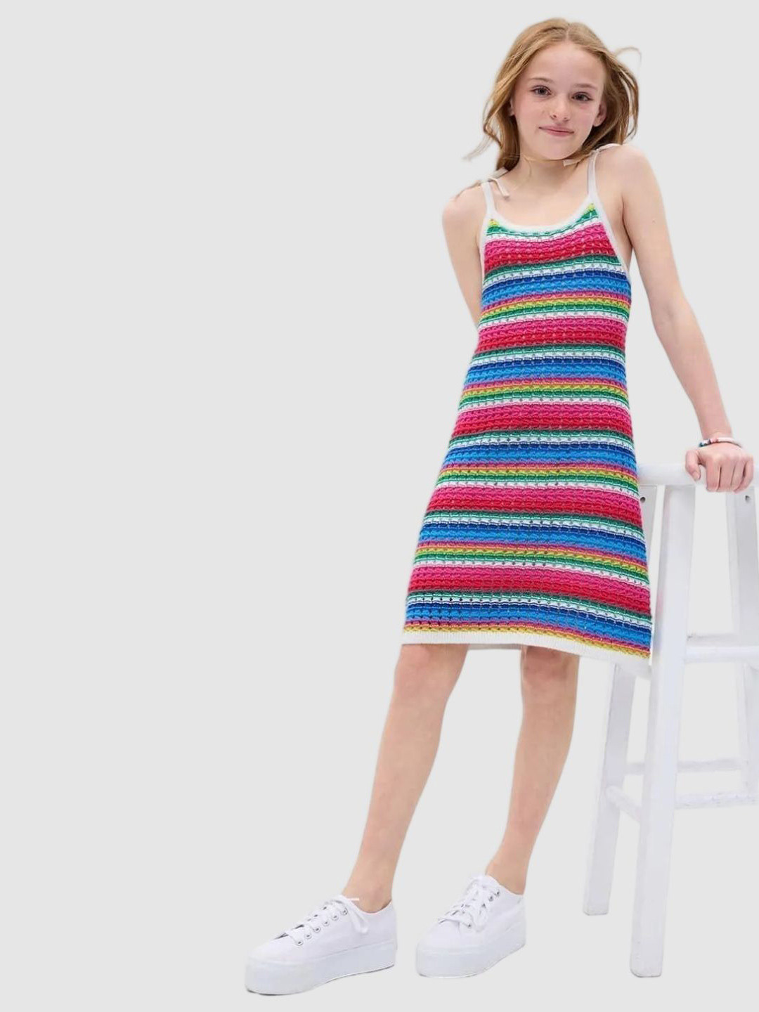 GAP Girls Striped Shoulder Straps Cotton A-Line Dress