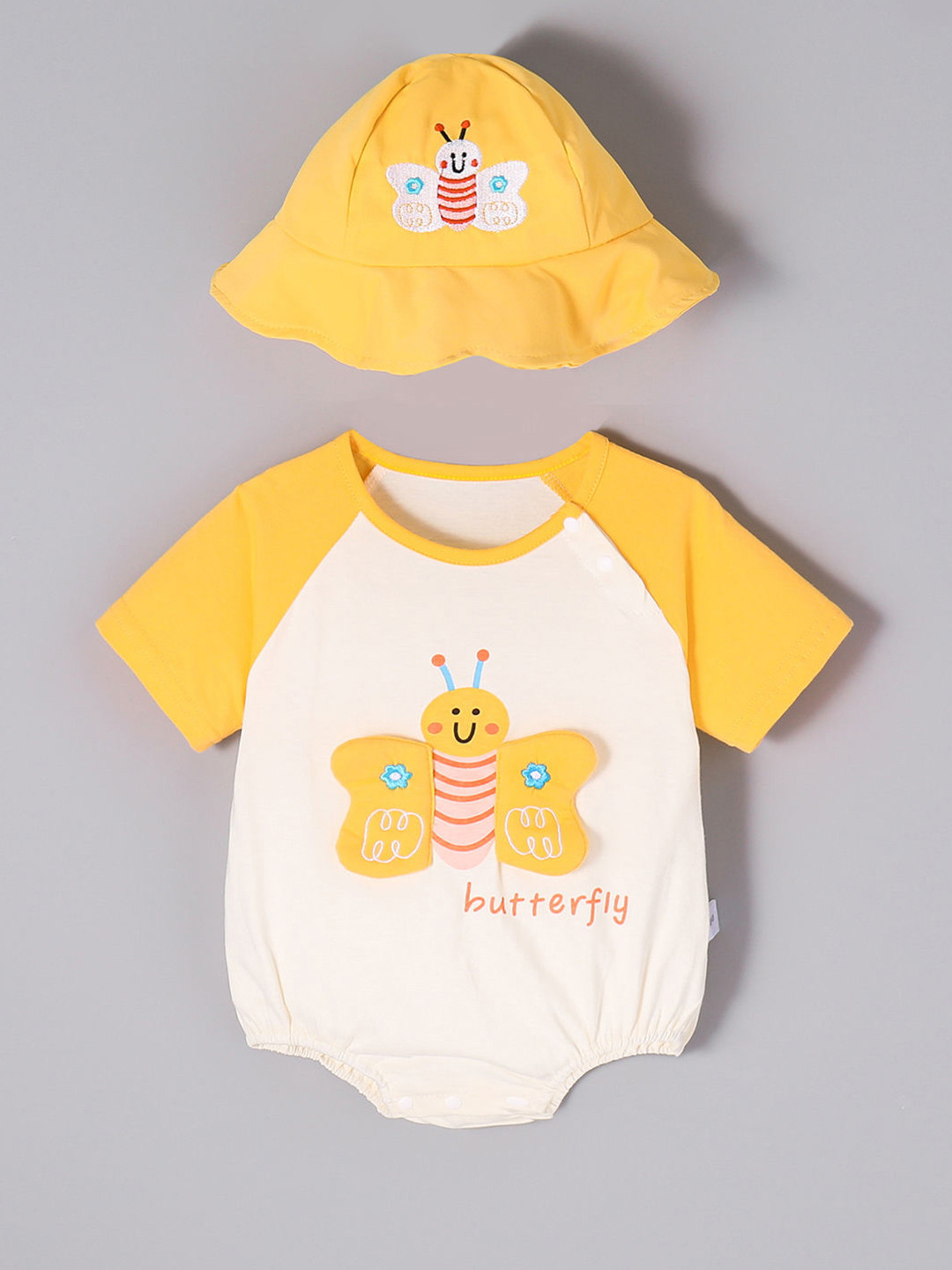 Hospcotch Beige Sunny Butterfly Onesie with Hat