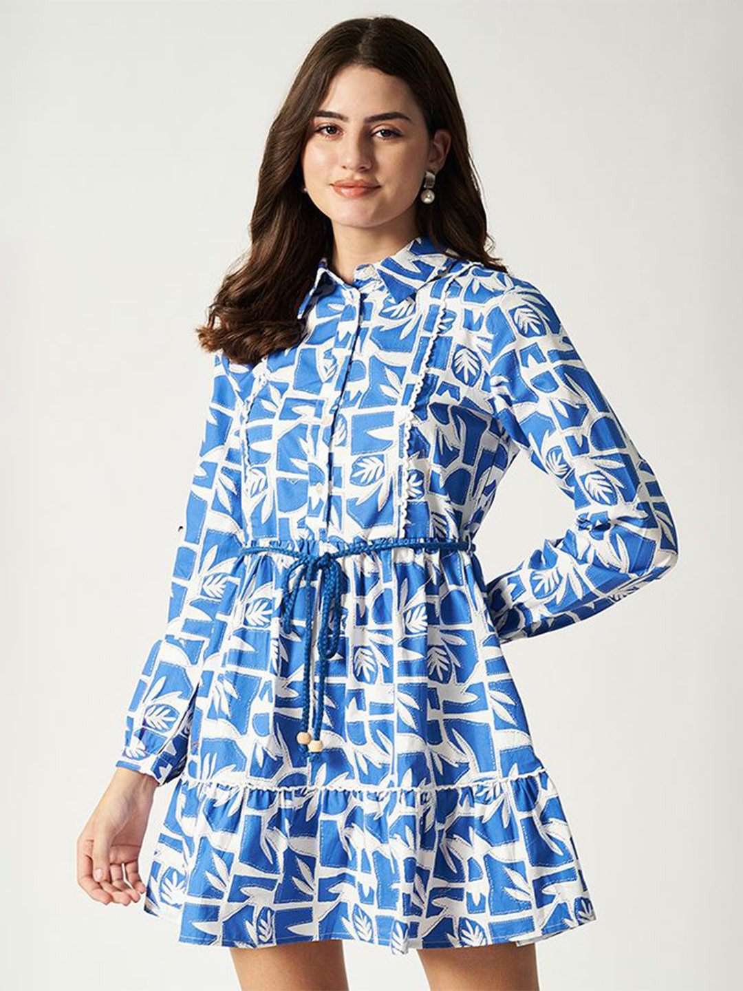 House of Sal Women Printed Kelly Shirt Mini Dress