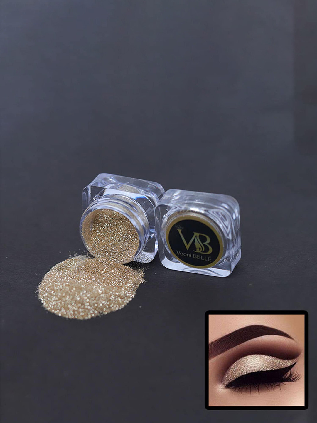 Veoni BELLE Power Shimmer Illuminator HD Holographic Eyeshadow Glitter - Champagne Gold 8