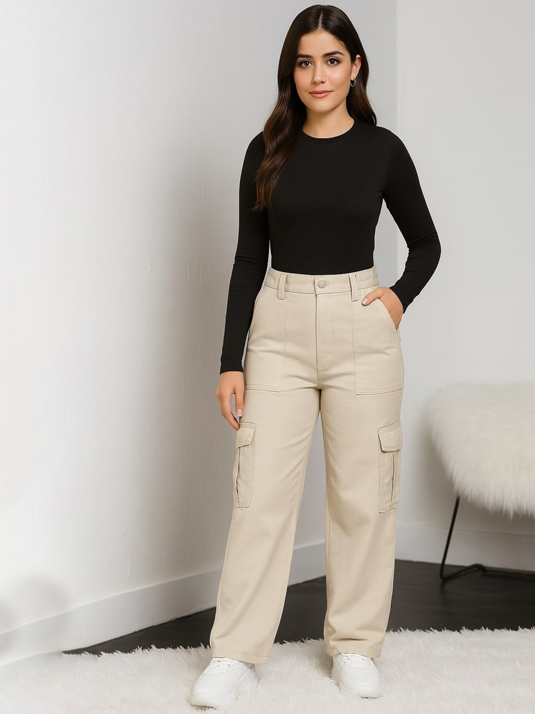 NU CLOTHS Women Cargo Styles High-Rise Stretchable Jeans